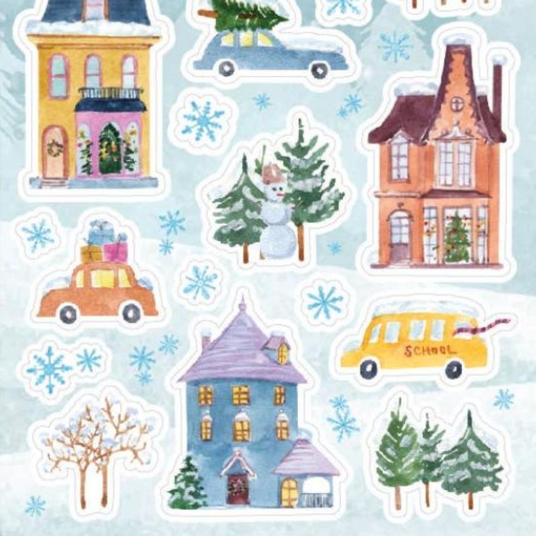 Winter Homes Stickers - 1 Holiday & Christmas Sticker Sheet