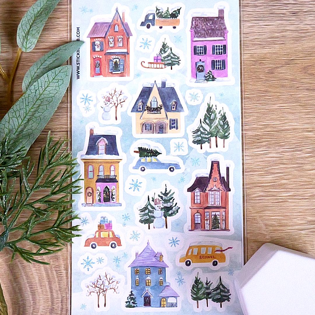 Winter Homes Stickers - 1 Holiday & Christmas Sticker Sheet
