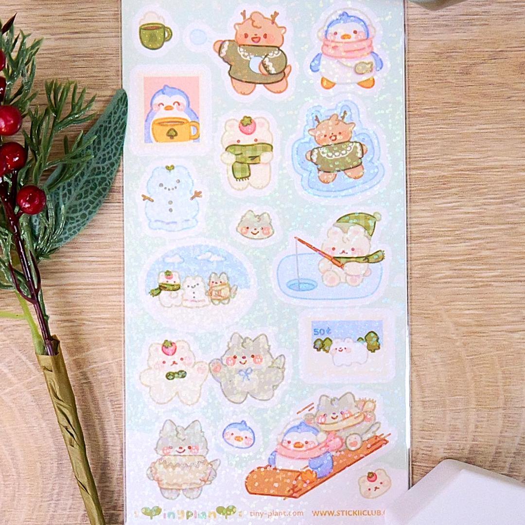 Fun Winter Stickers - Cute Animal Snowy Afternoon Sticker Sheet