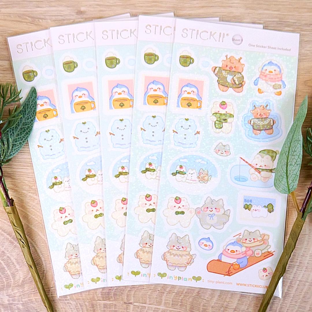 Fun Winter Stickers - Cute Animal Snowy Afternoon Sticker Sheet