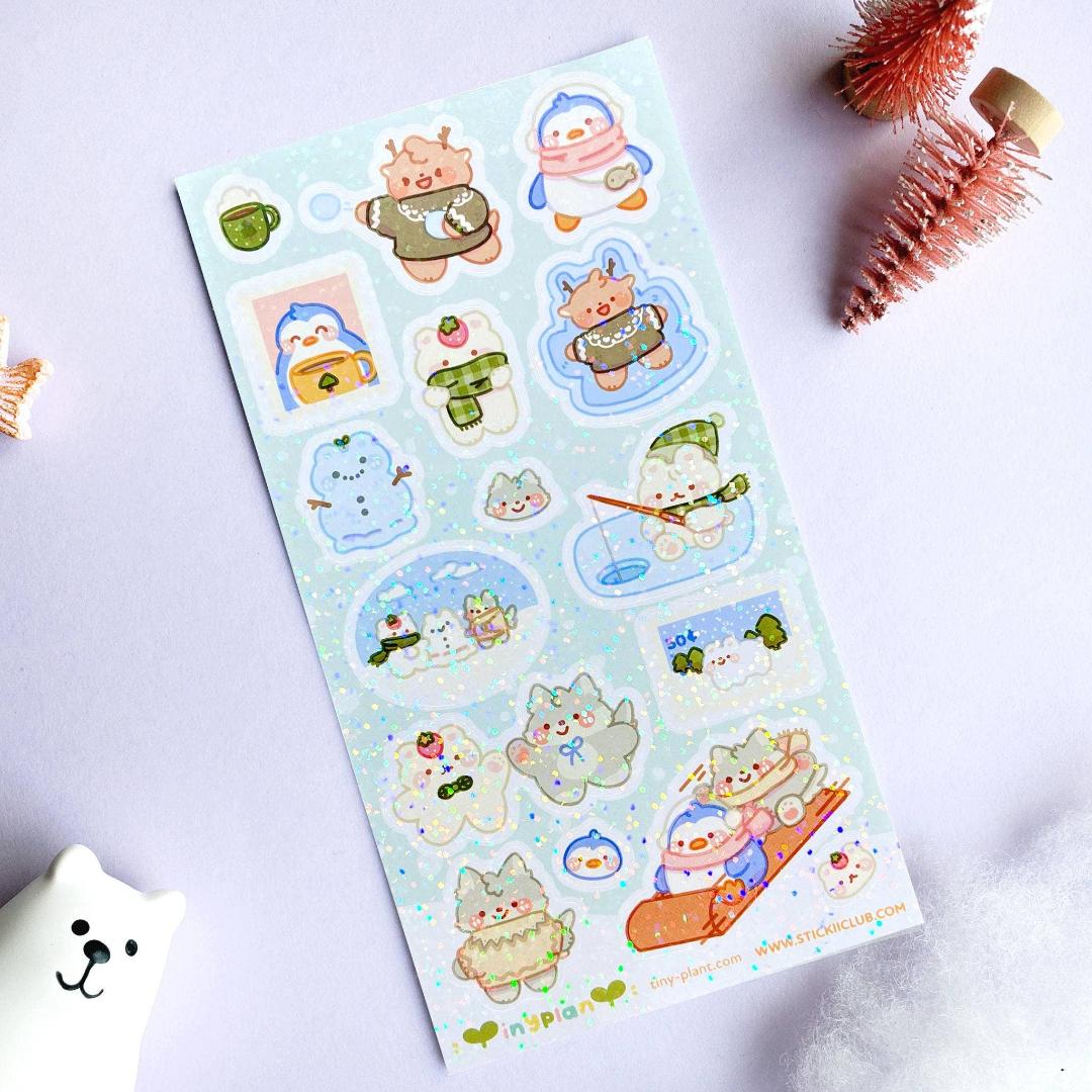 Fun Winter Stickers - Cute Animal Snowy Afternoon Sticker Sheet