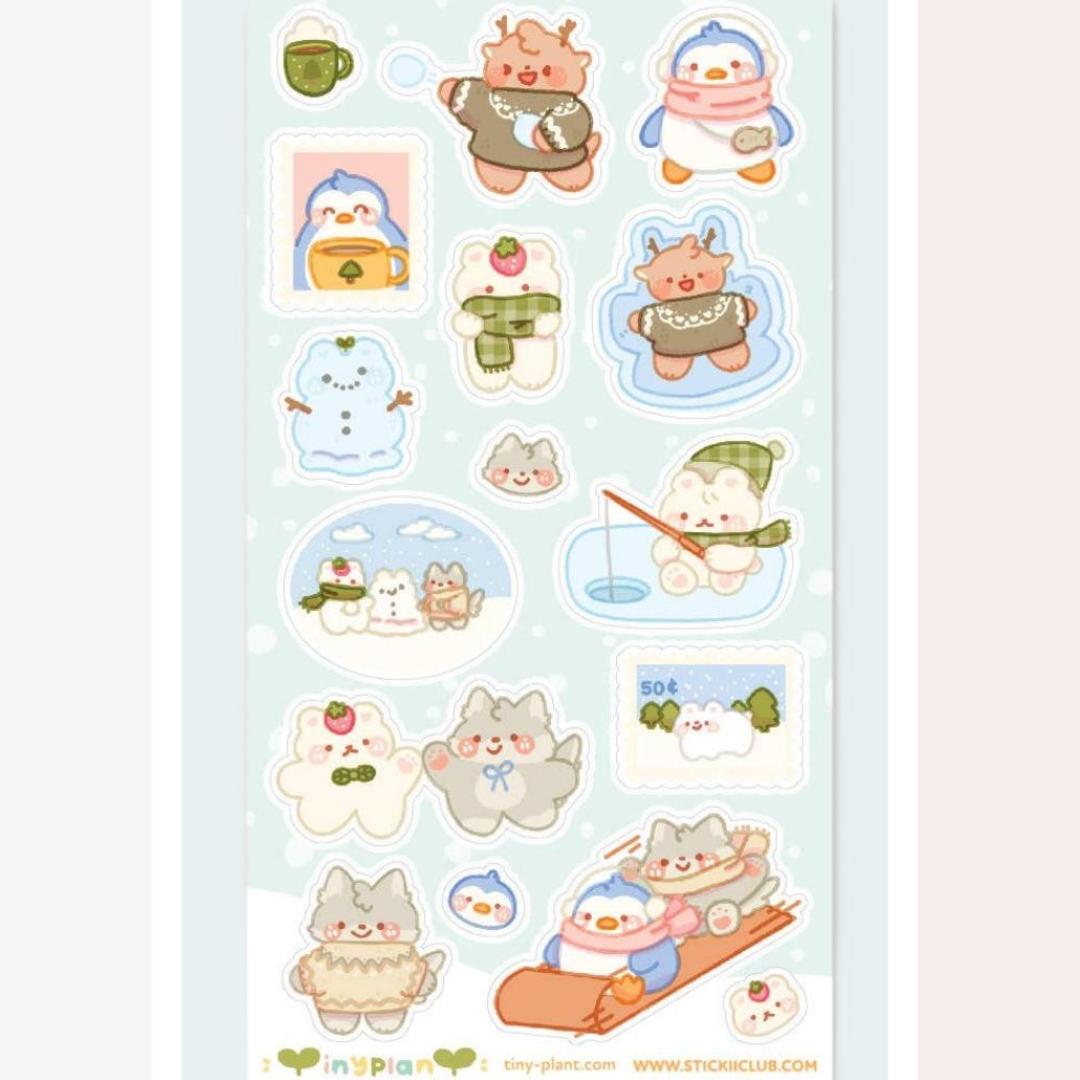 Fun Winter Stickers - Cute Animal Snowy Afternoon Sticker Sheet
