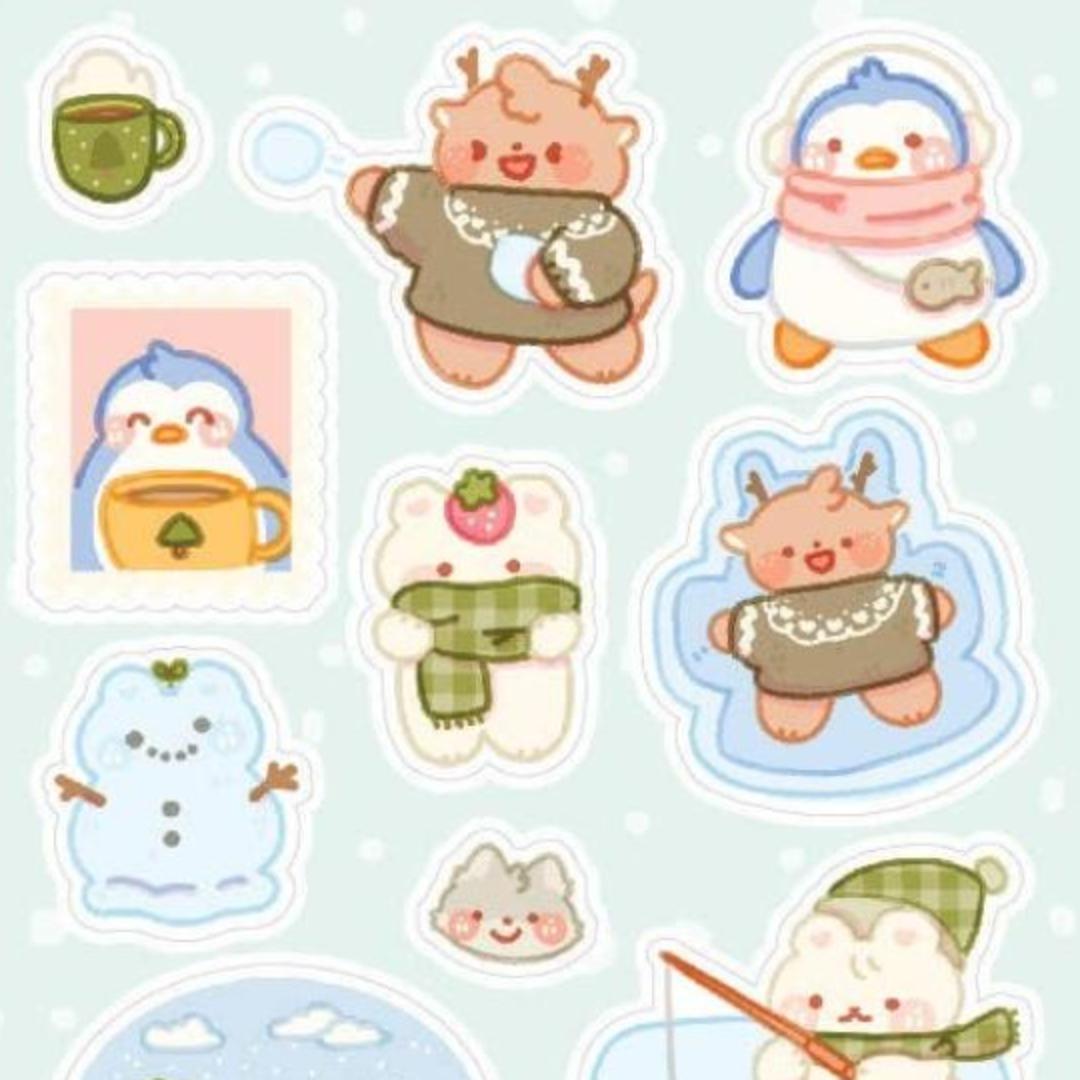 Fun Winter Stickers - Cute Animal Snowy Afternoon Sticker Sheet