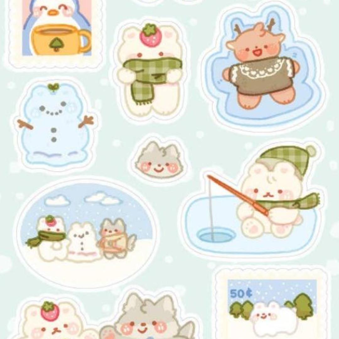 Fun Winter Stickers - Cute Animal Snowy Afternoon Sticker Sheet
