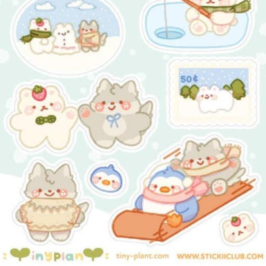 Fun Winter Stickers - Cute Animal Snowy Afternoon Sticker Sheet