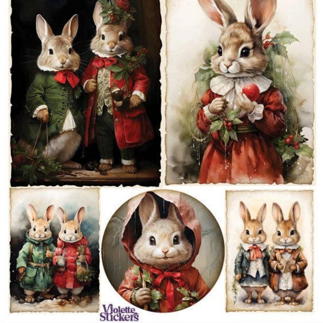 Bunny Christmas Stickers - Holiday Rabbit Sticker Sheet