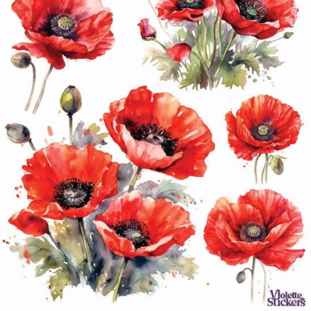Poppy Stickers - Red Flowers Sticker Sheet