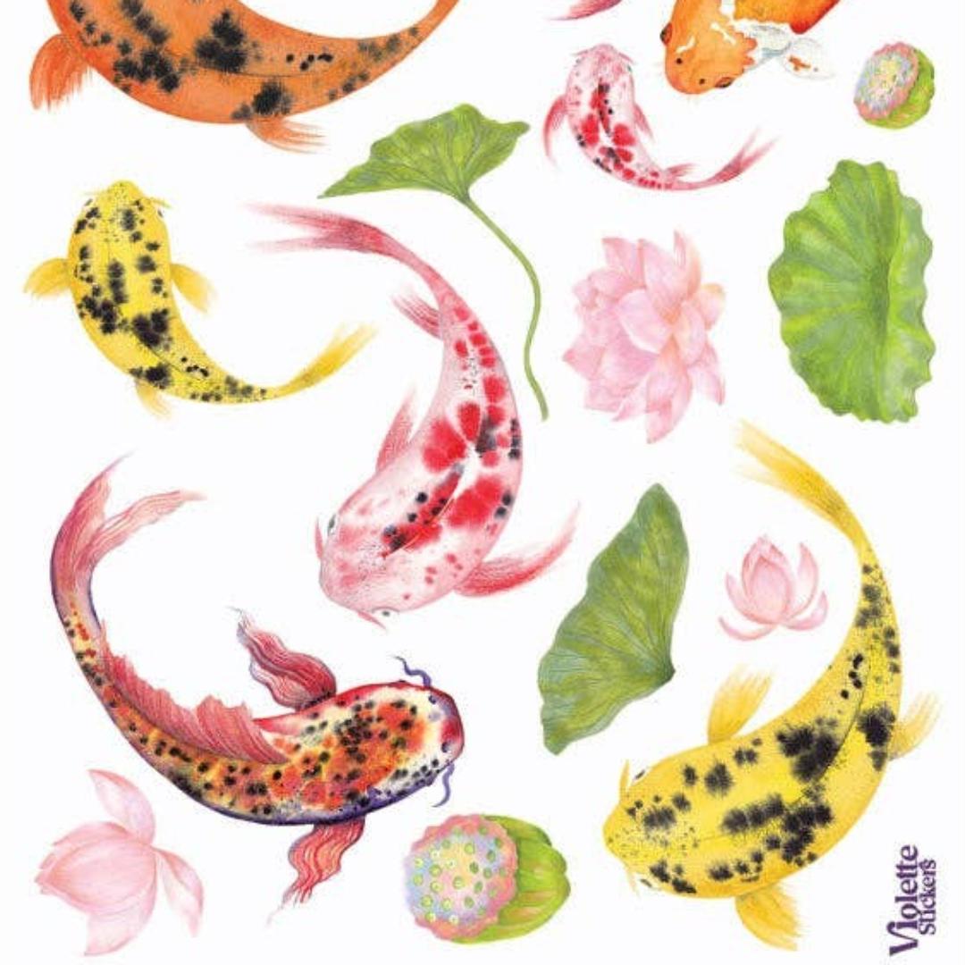 Jumbo Koi Fish Stickers - Colorful Nature & Pond Sticker Sheet