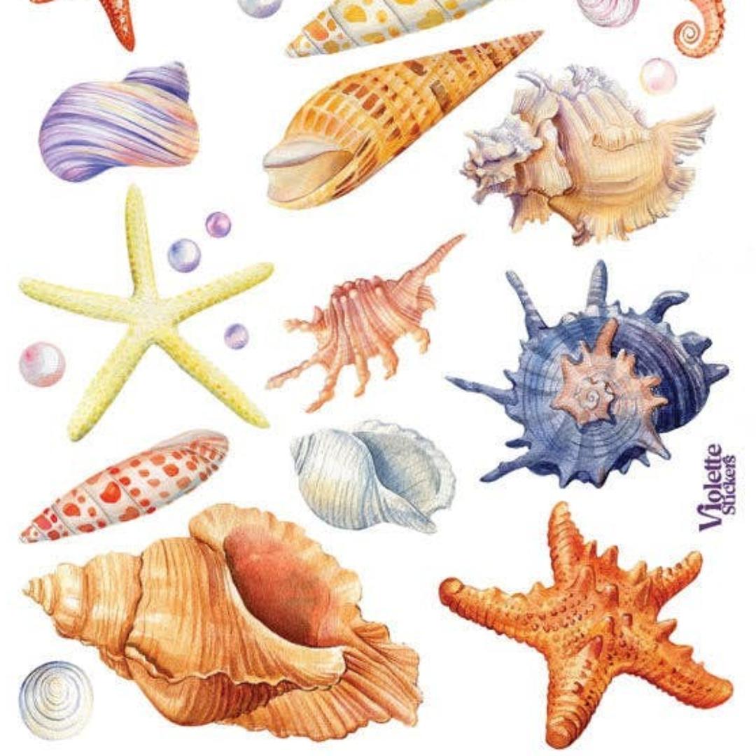 Sea Life Stickers - Seashells and Crabs Watercolor Sticker Sheet