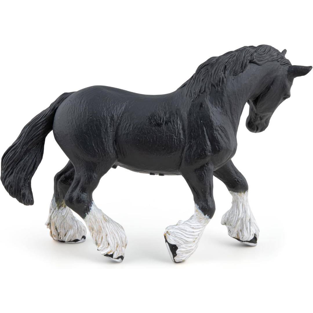 Black Shire Horse Figurine - Hand Painted Farm Animal Toy Figure - Papo 51517