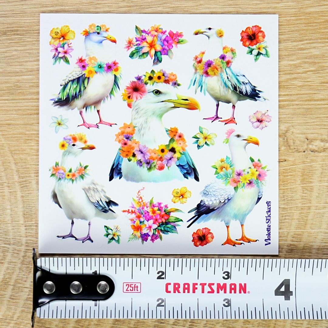 Seagulls with Leis Stickers - Whimsical Nature Sticker Sheets