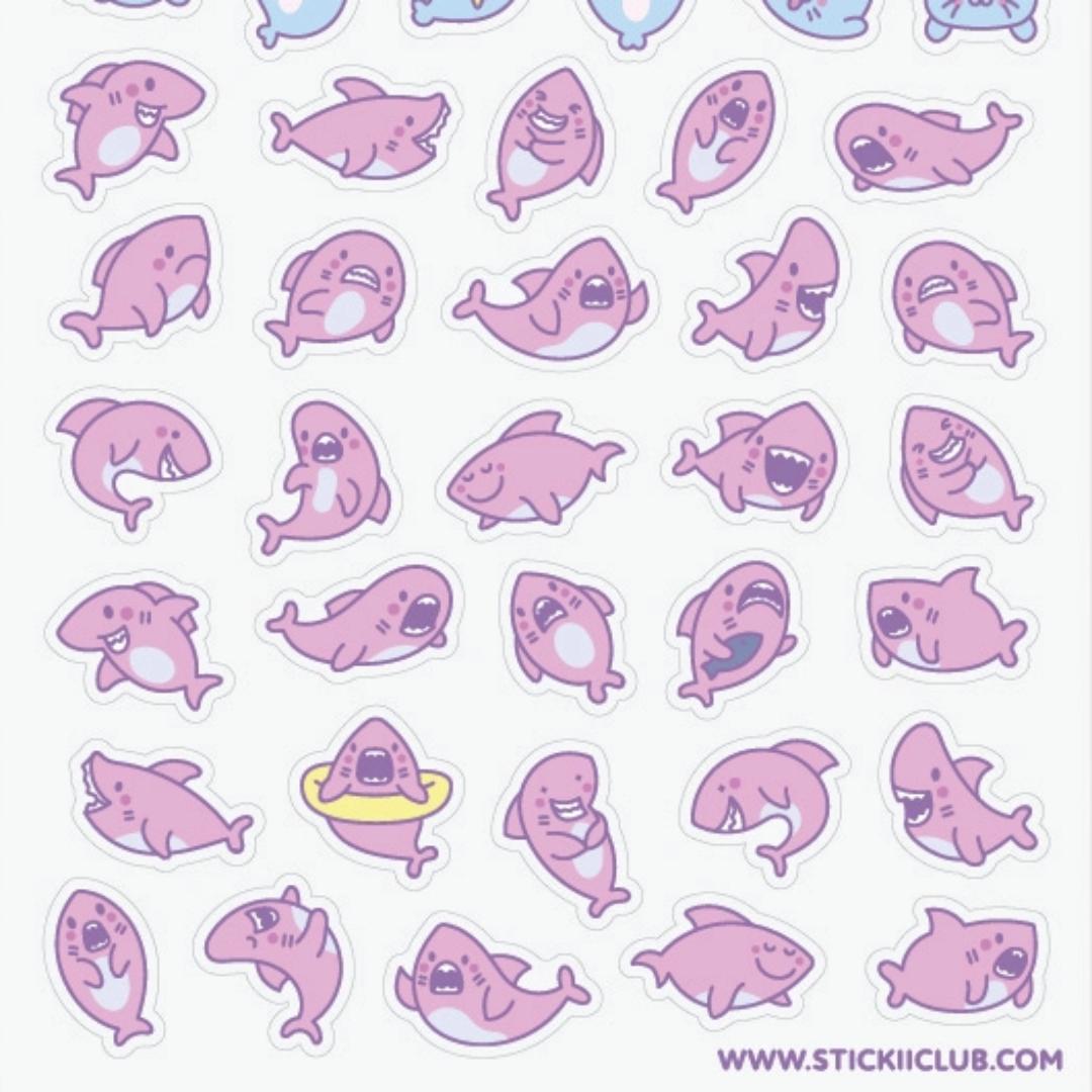 Seal & Shark Stickers - Mini Kawaii Seals & Sharks Sticker Sheet