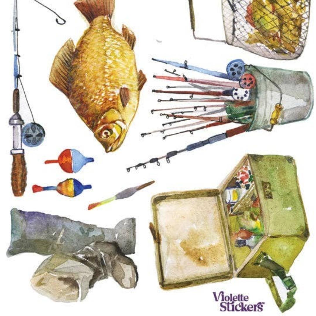 Fishing Stickers - Retro Vintage Fish, Nature, & Lake Sticker Sheet