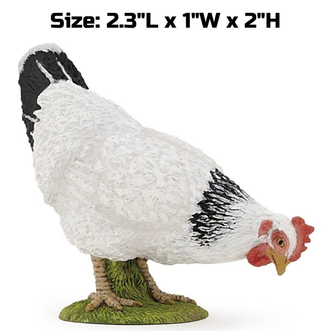 Pecking White Hen Figurine - Hand Painted Chicken Farm Animal Toy Figure - Papo 51160