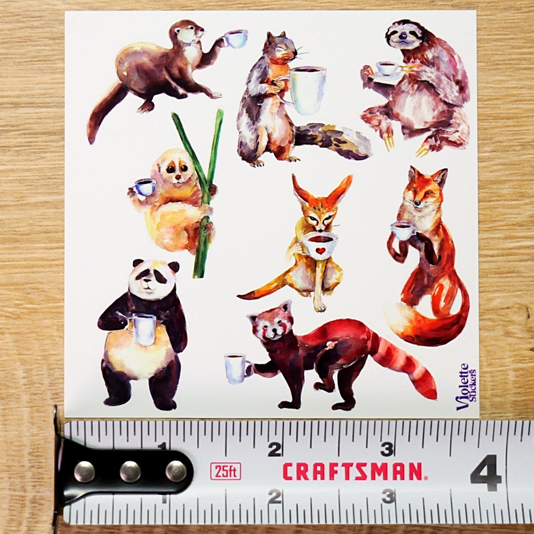 Coffee Break Stickers - Animals Drinking Coffee Sticker Sheet