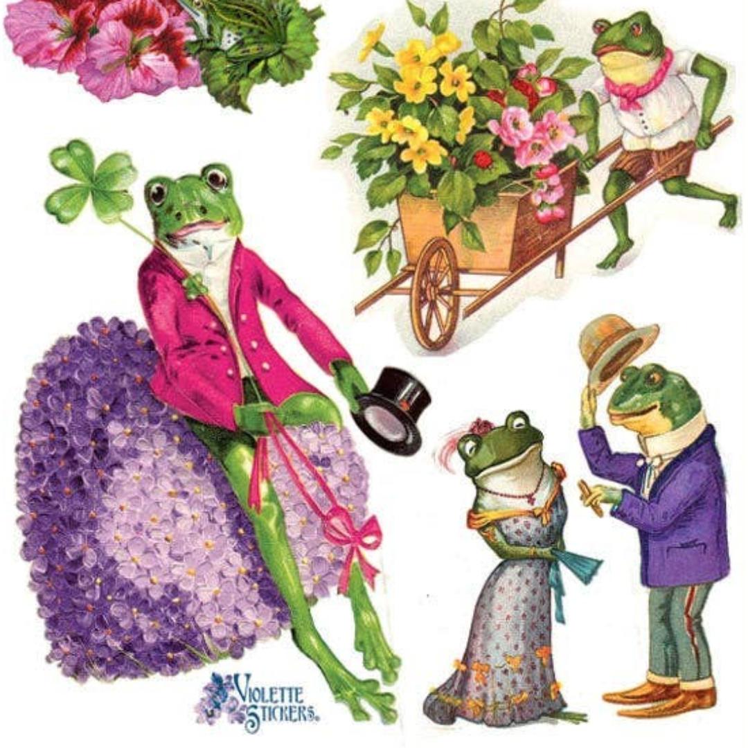 Frog Stickers - Vintage Frogs in Love Sticker Sheets