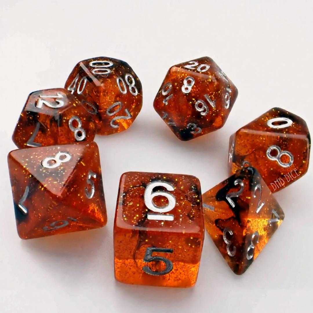 Dice Set - Eye of the Tiger - 7 Resin Dice - Dungeons and Dragons Tabletop Gaming