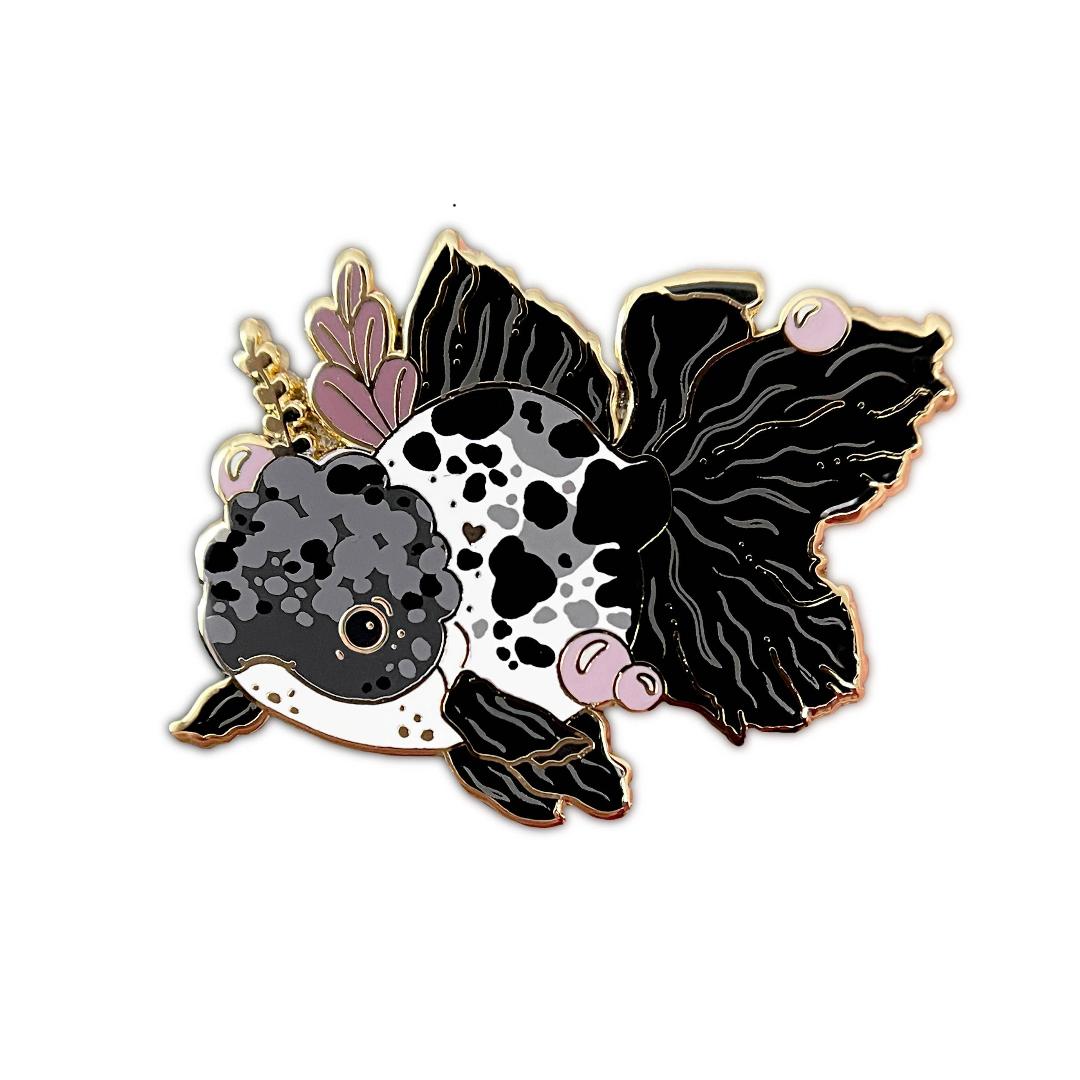 Panda Oranda Goldfish Enamel Pin - Gold Plated Brooch - New Nature Jewelry