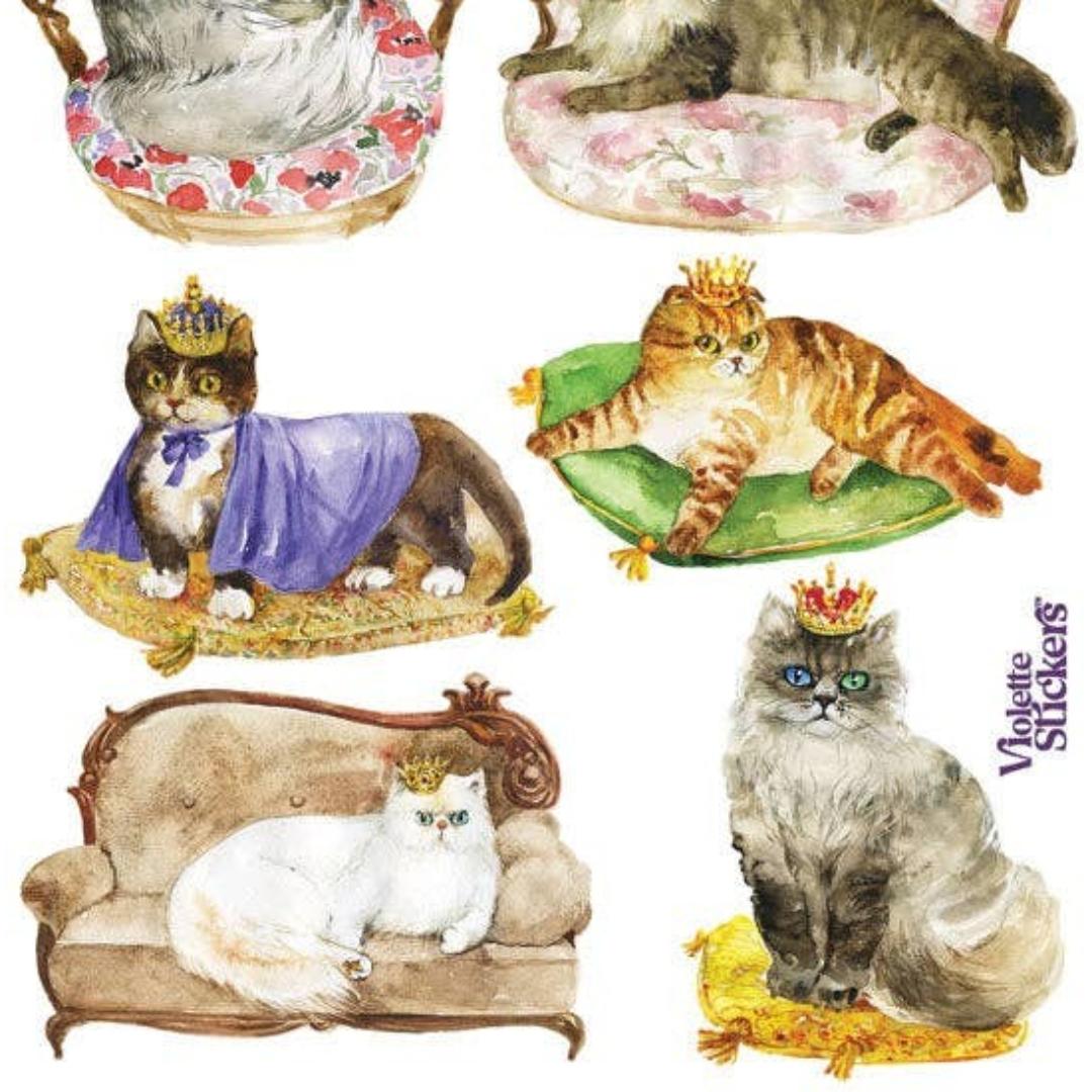 Victorian Cat Stickers - Colorful Cats on Pillows Sticker Sheet