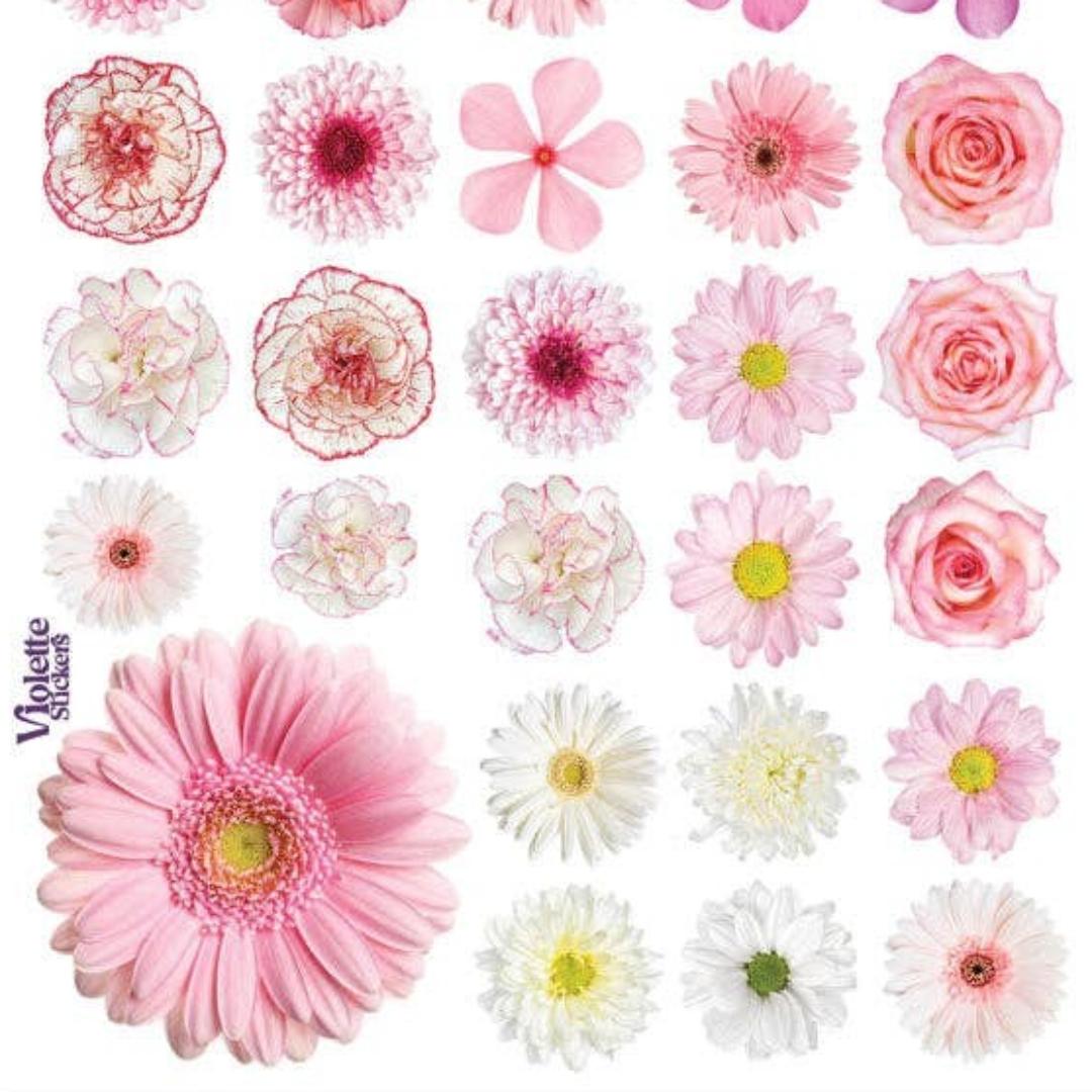 Mini Pink Flower Stickers - Miniature Flowers Sticker Sheet