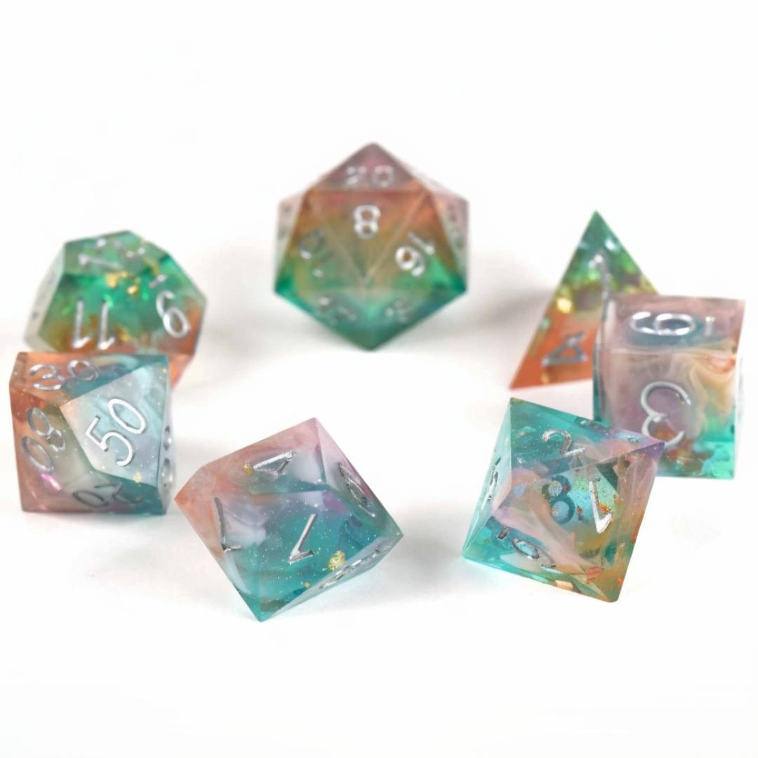 DND Dice Set - Coral Reef - 7 Handmade Resin Dice - Fantasy RPG Tabletop Gaming