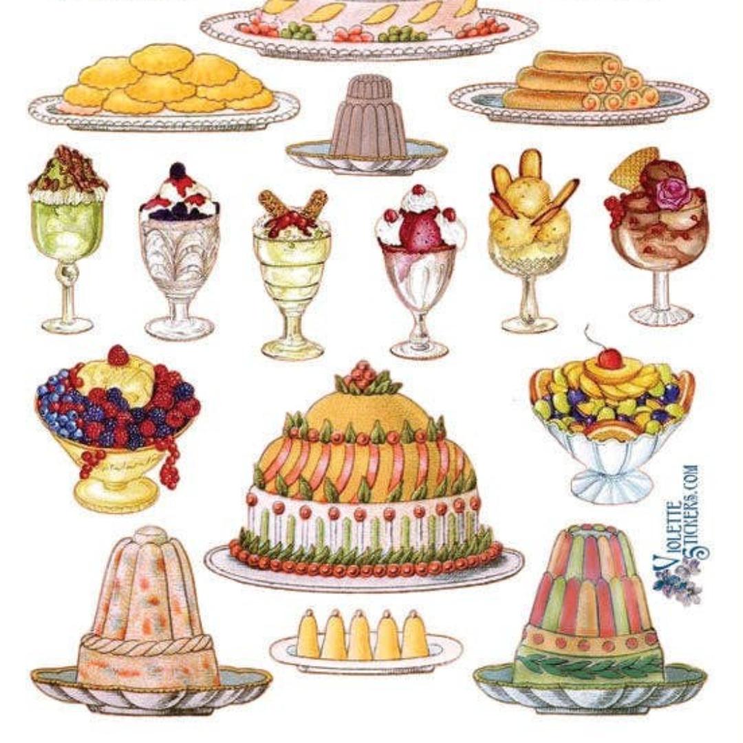 French Desserts Stickers - Vintage Sweet Treats Sticker Sheets
