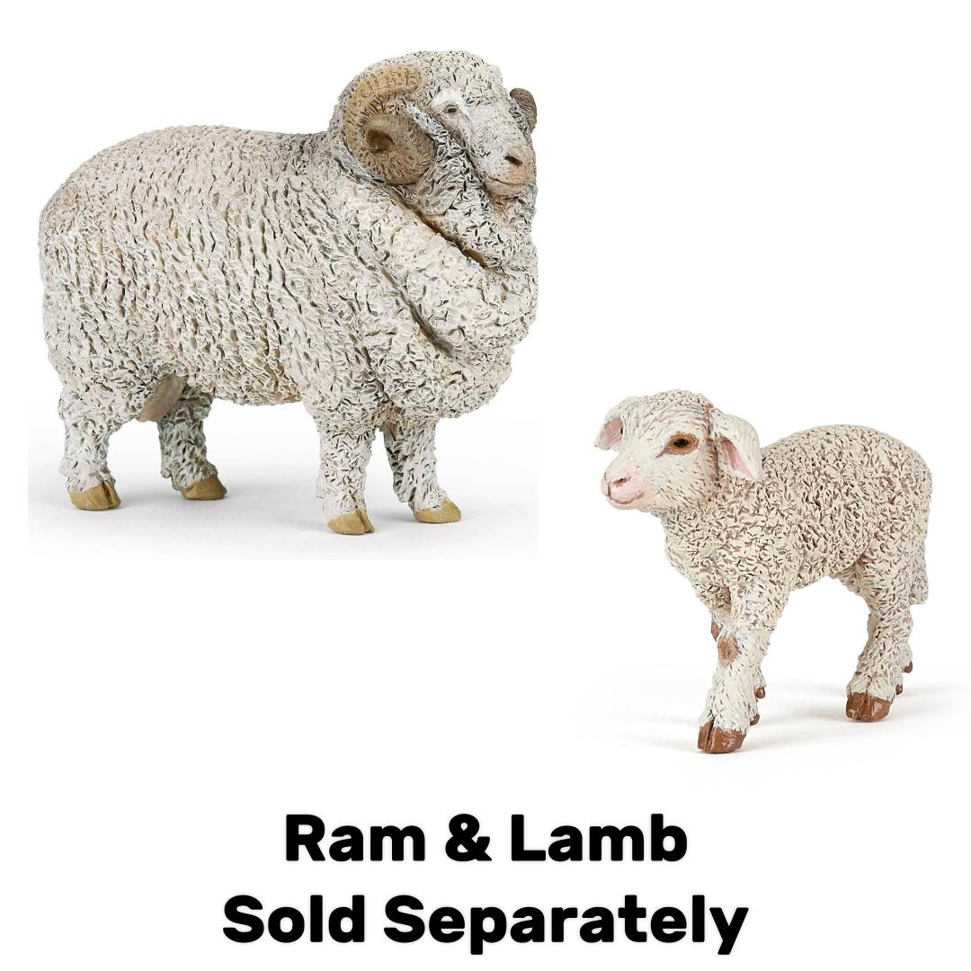Merino Ewe Sheep Figurine - Hand Painted Collectible Farm Animal Toy - Papo