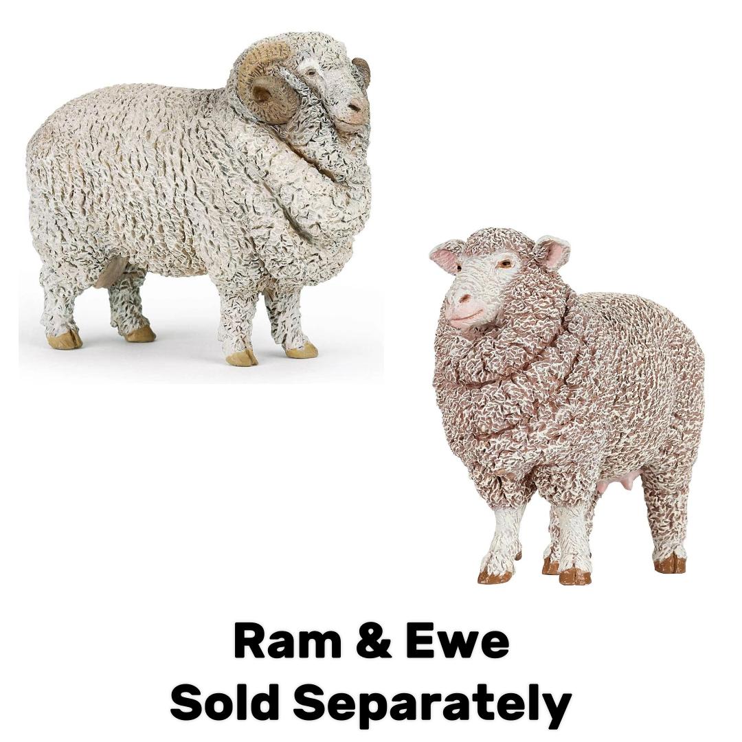 Merino Lamb Sheep Figurine - Hand Painted Collectible Farm Animal Toy Figure - Papo