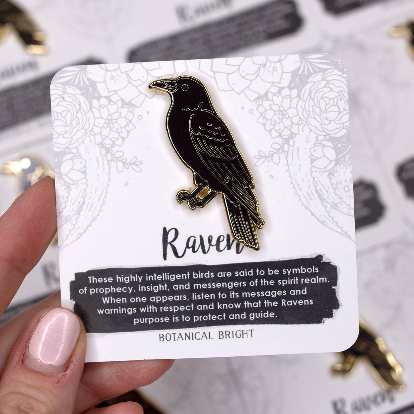 Raven Bird Enamel Pin - Gold Plated Base