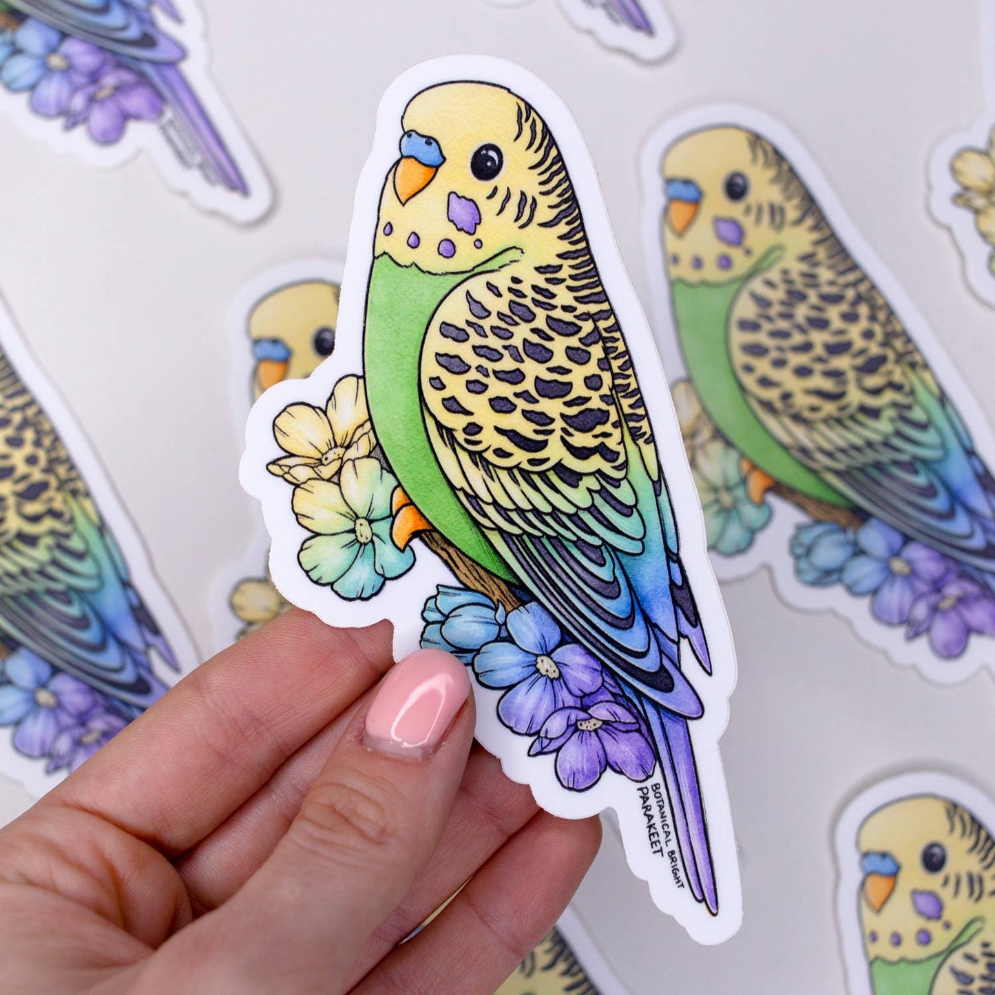 Green Parakeet Budgie Bird Sticker - Waterproof Vinyl