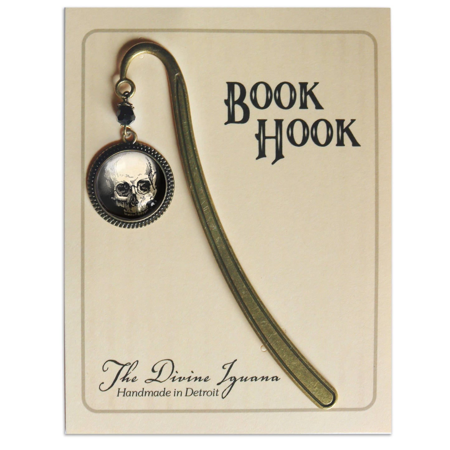 Human Skull Bookmark - Halloween - Bronze and Glass Cabochon