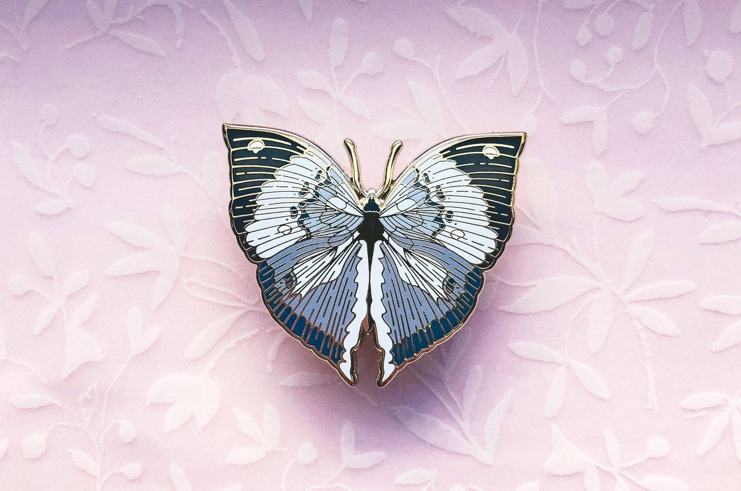 Blue Oakleaf Butterfly Enamel Pin - Gold Plated Base