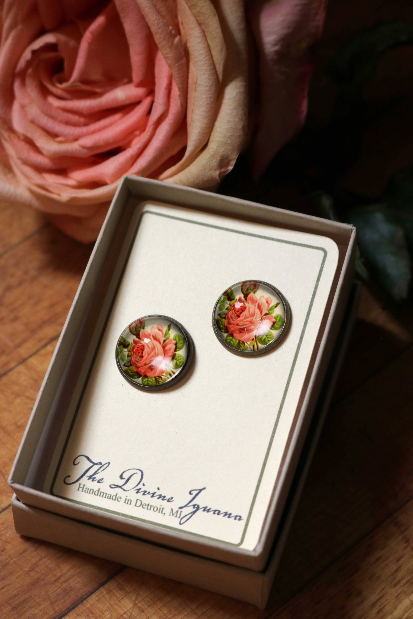 Victorian Tea Rose Stud Earrings - Romantic Floral
