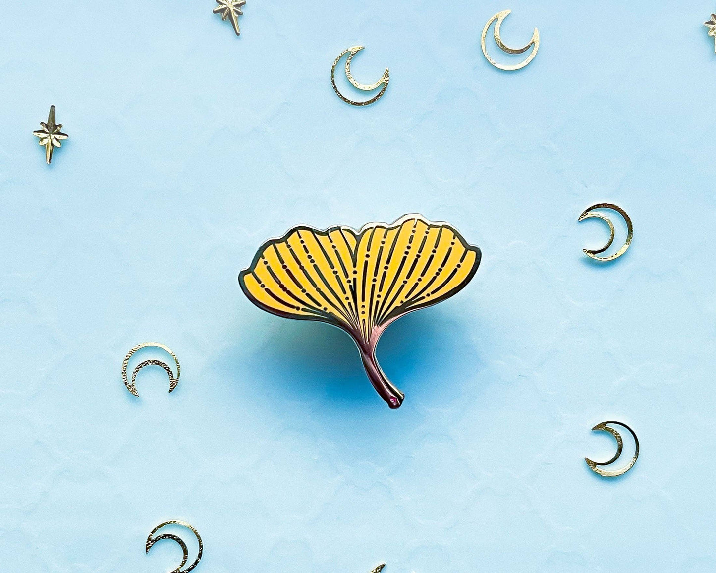 Ginkgo Biloba Leaf Enamel Pin - Gold Plated Base