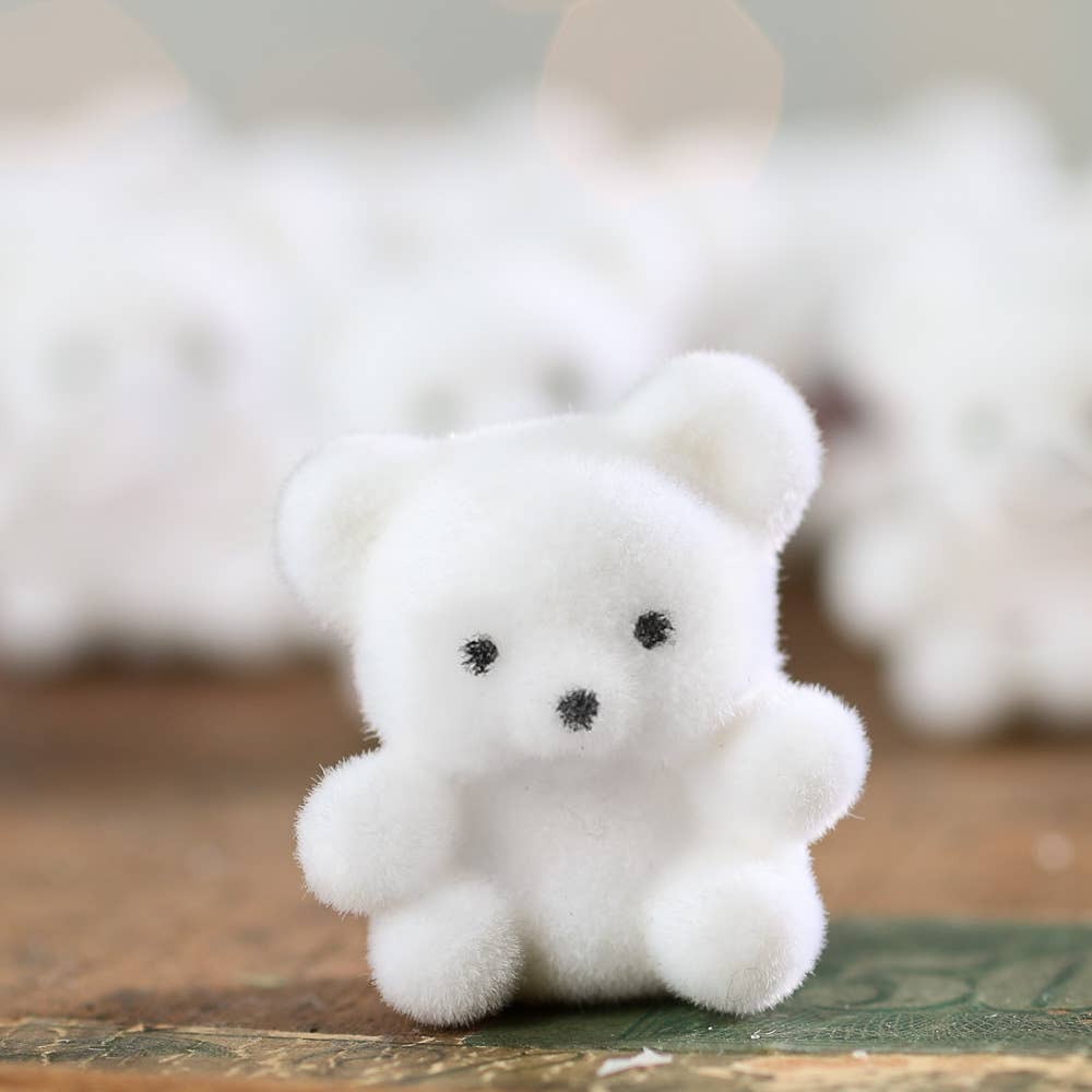 1" Miniature White Flocked Teddy Bears - Set of 4