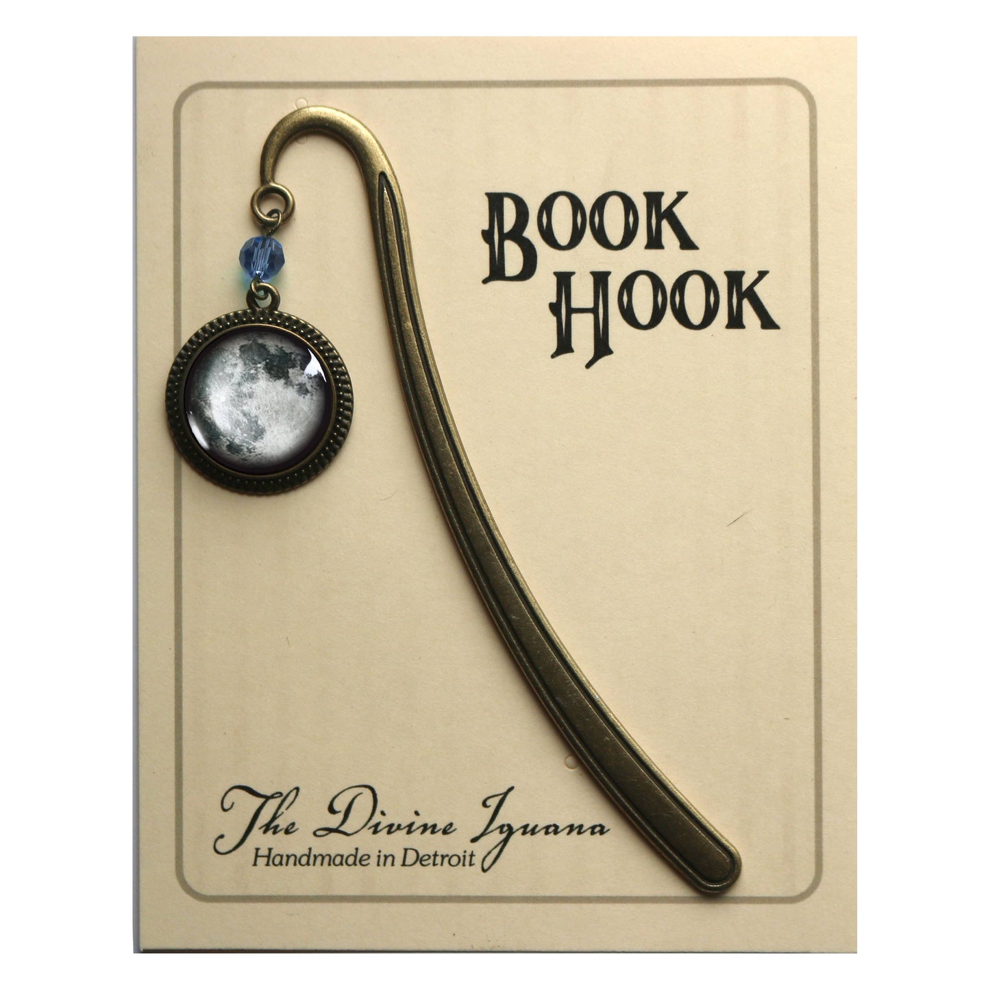 Full Moon Bookmark - Bronze and Glass Cabochon Book Hook