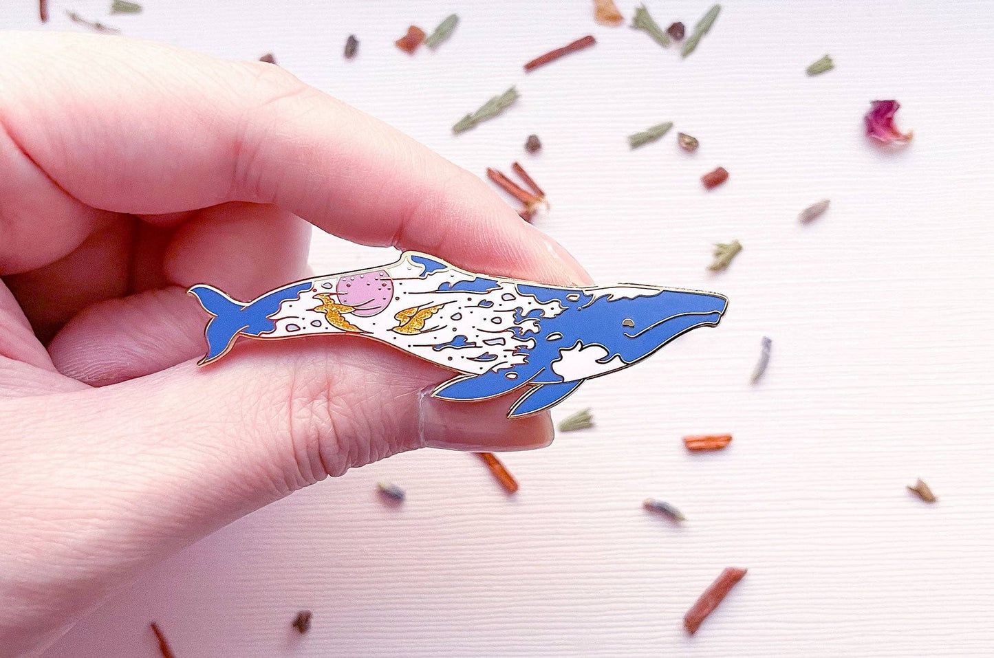 Sunrise Gray Whale Pin - "The Radiant Sky" - Gold Plated Base