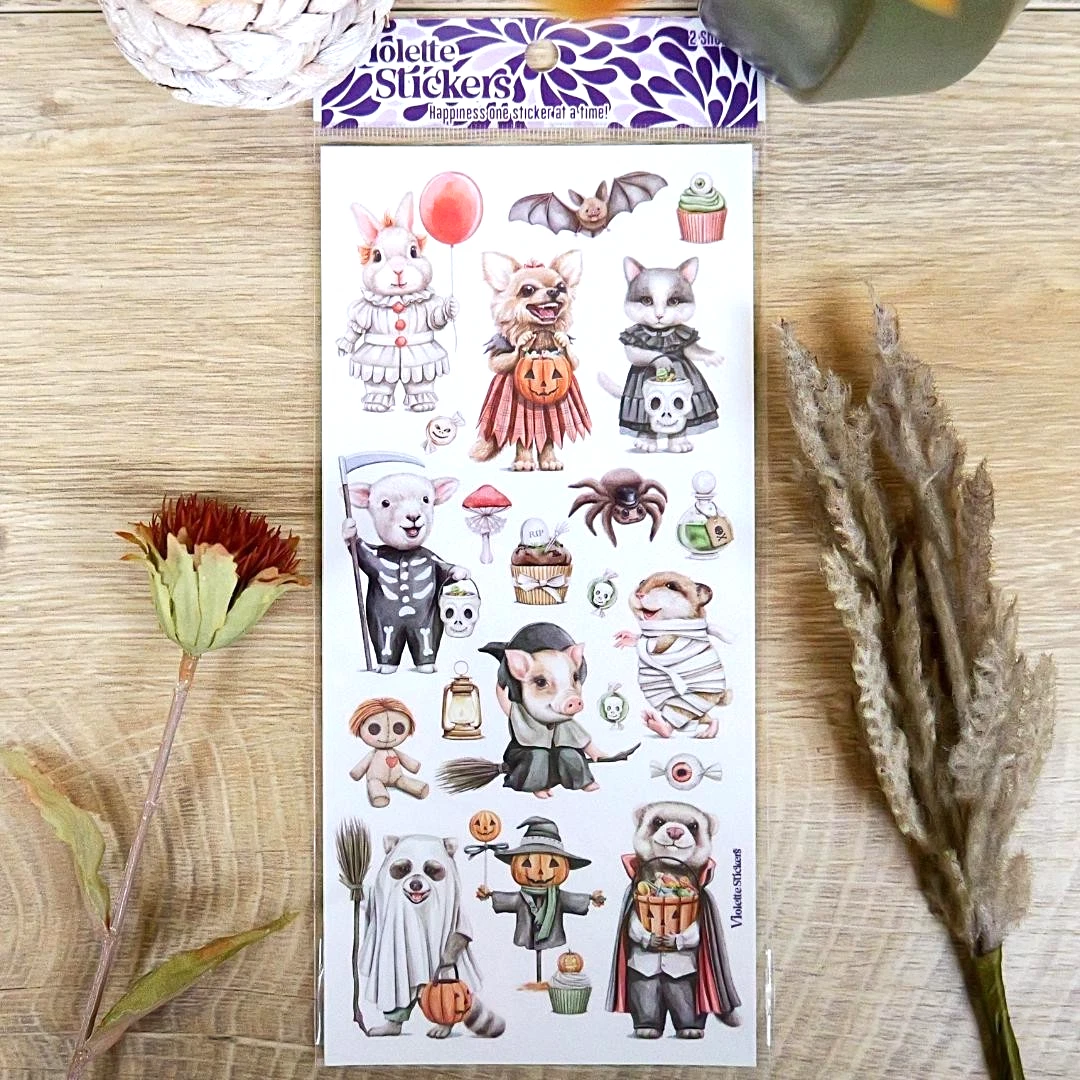 Critter Halloween Stickers - 2 Spooky Sticker Sheets