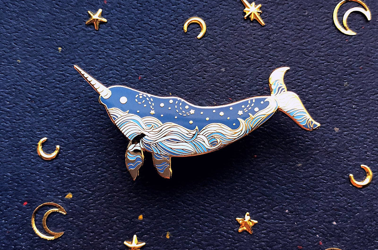 Narwhal Enamel Pin - "Star Wanderer" - Gold Plated Base