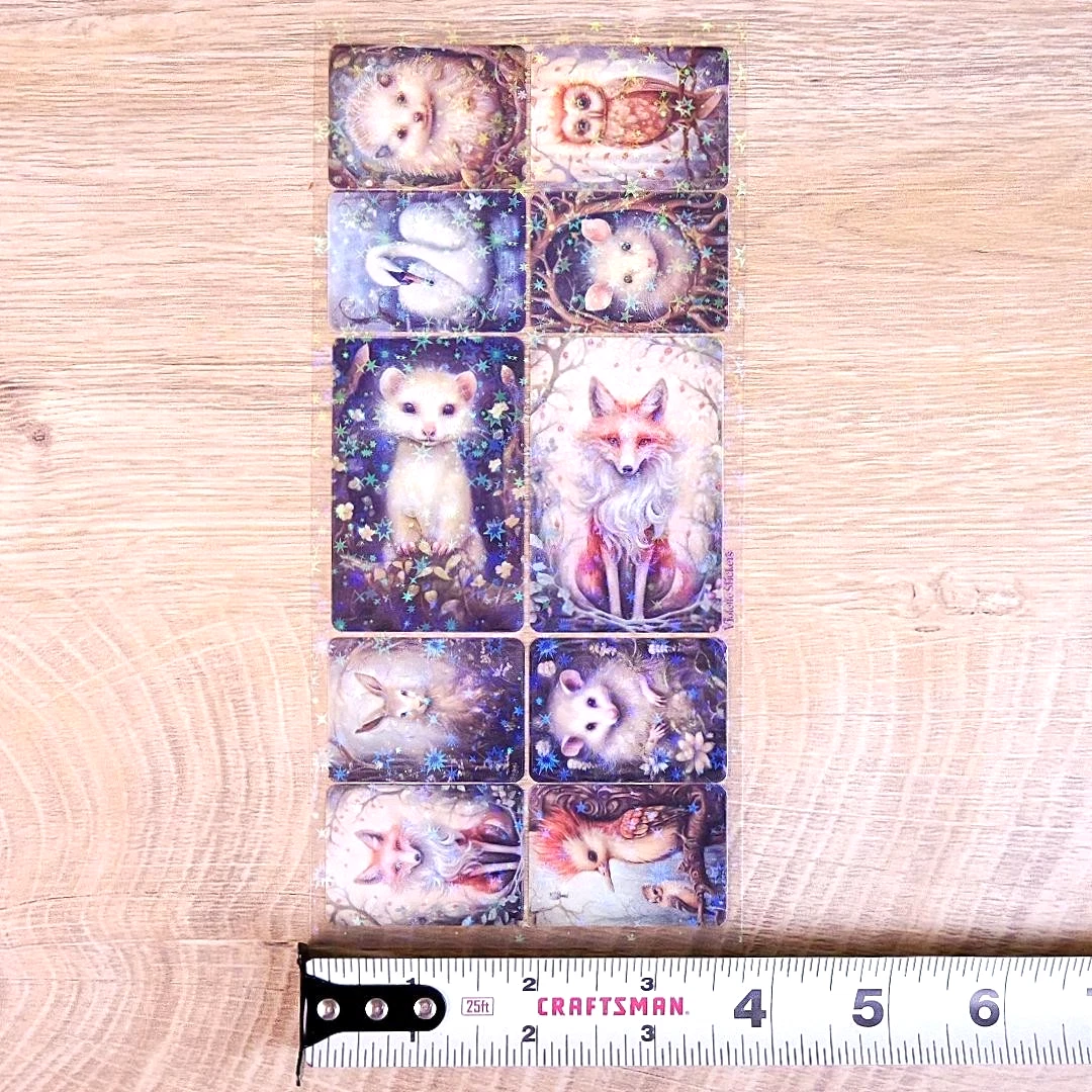 Crystal Night Forest Animal Stickers - 1 Sticker Sheet for Stationary, Scrapbooking, & More