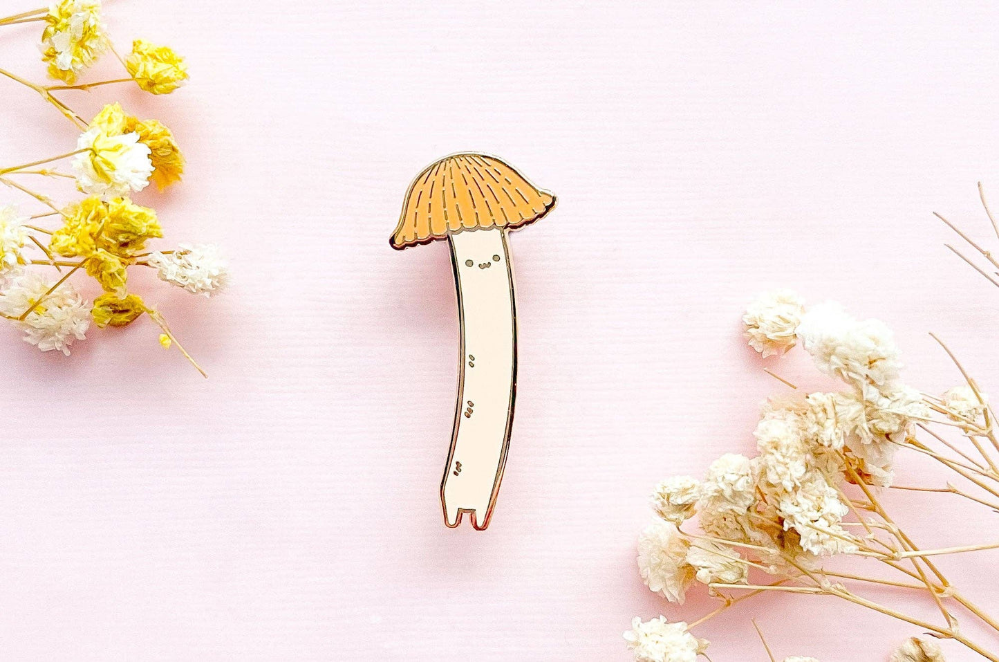 Chibi Orange Bonnet Mushroom Enamel Pin - Gold Plated Base