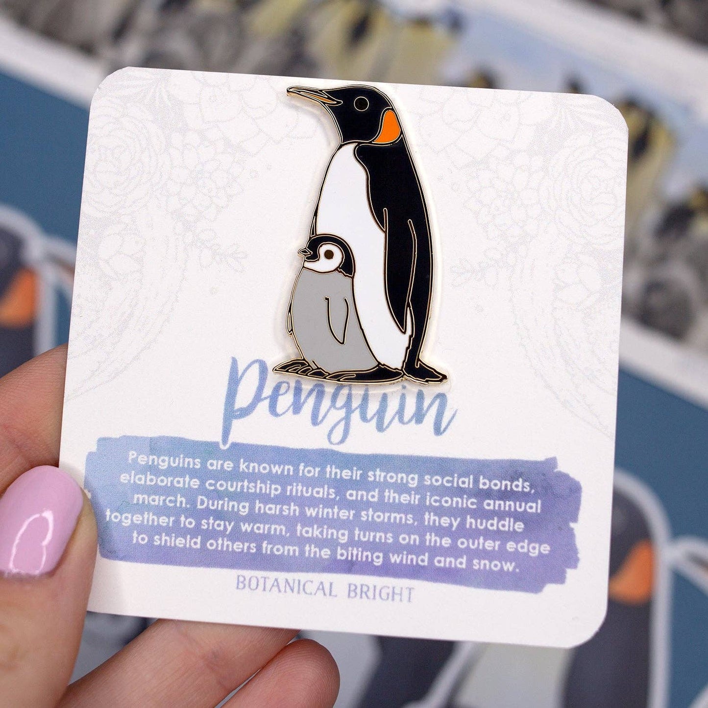 Penguin with Chick Enamel Pin - Gold Plated Base