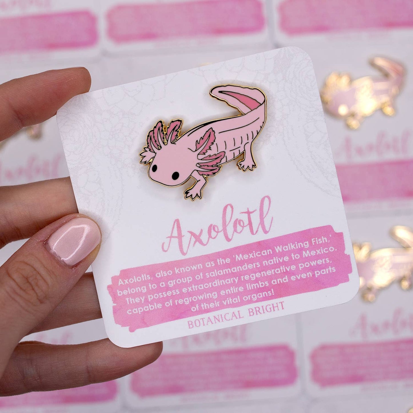 Axolotl Enamel Pin - Gold Plated Base