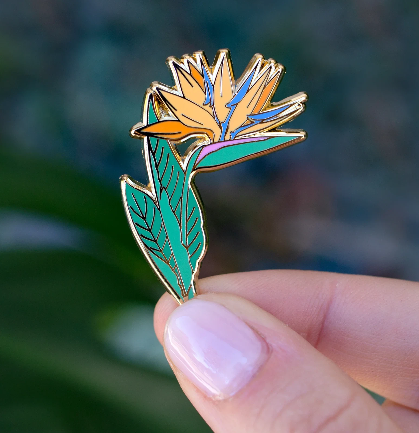 Bird of Paradise Enamel Pin - Gold Plated Floral Nature Jewelry - Flower Brooch