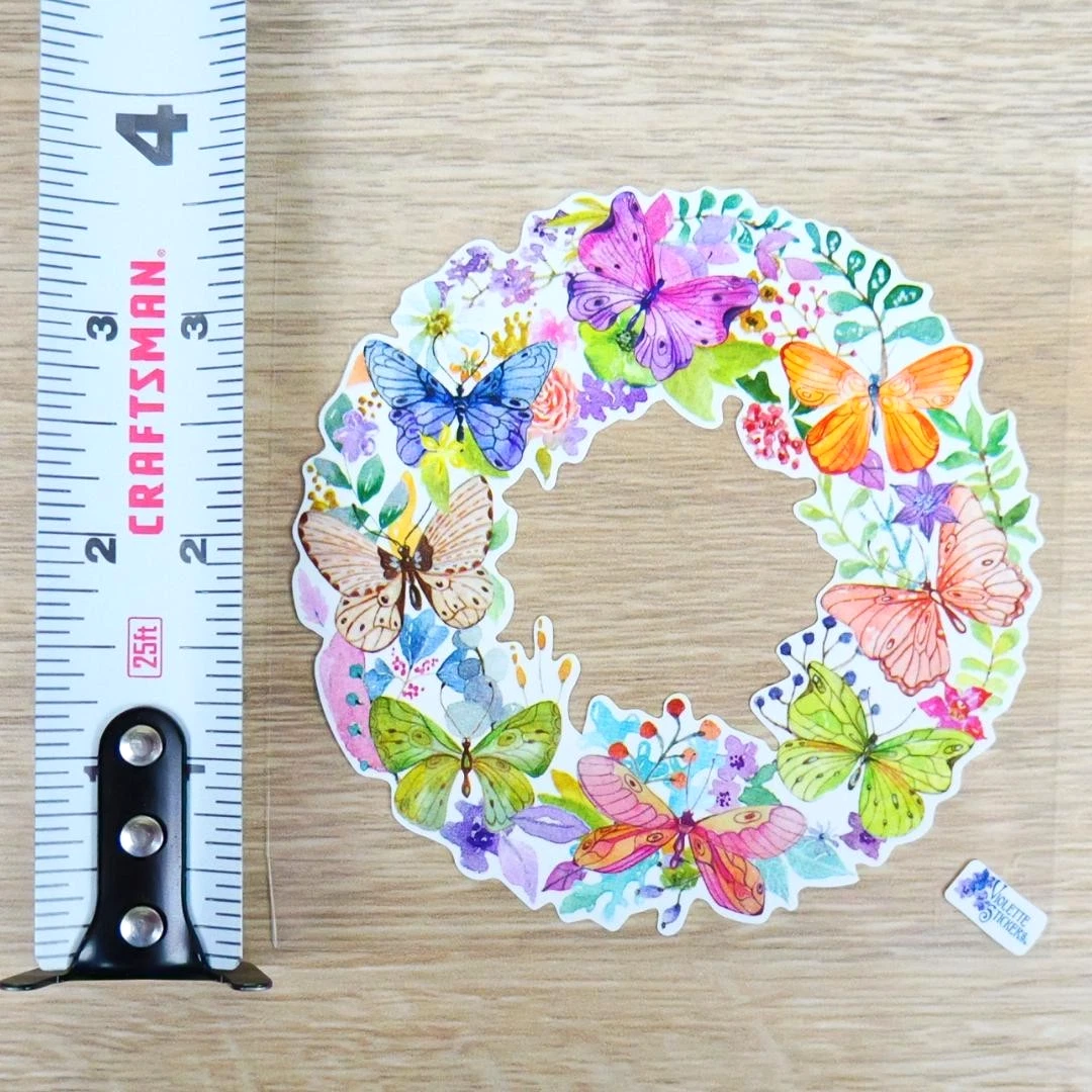 Large Butterfly Wreath Sticker - Transparent Background - Set of 2 Stickers for Scrapbooking & More