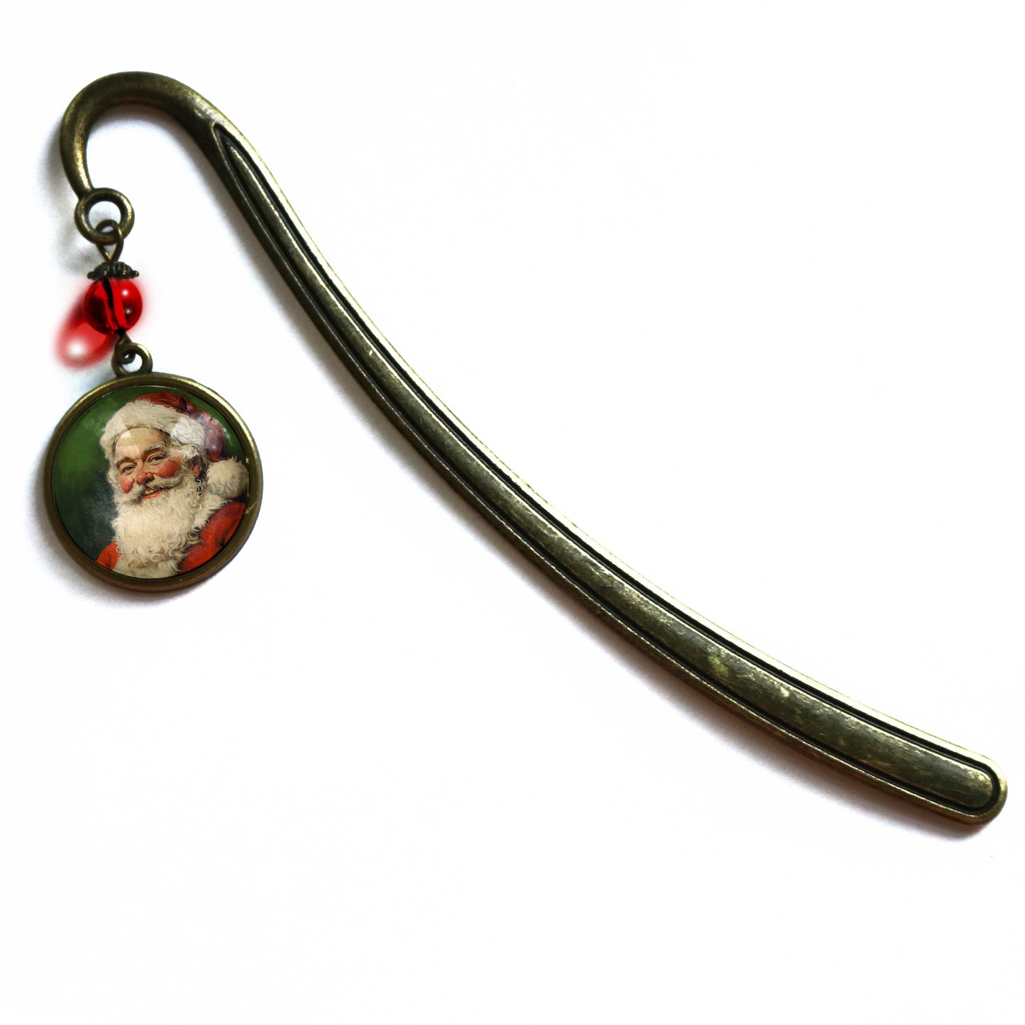 Victorian Santa Bookmark - Christmas - Bronze & Glass Cabochon