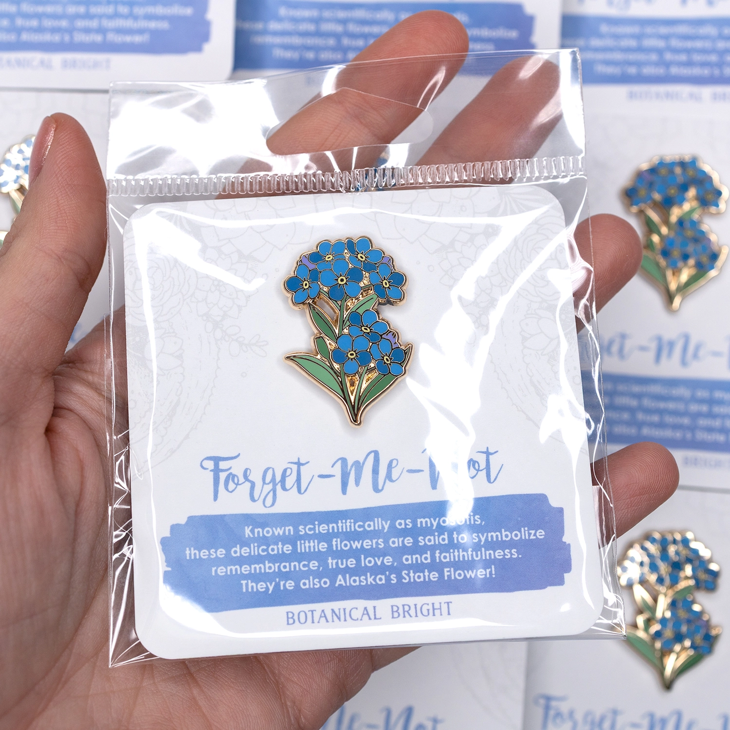 Forget Me Not Enamel Pin - Alaska State Flower - Gold Plated Floral Nature Jewelry