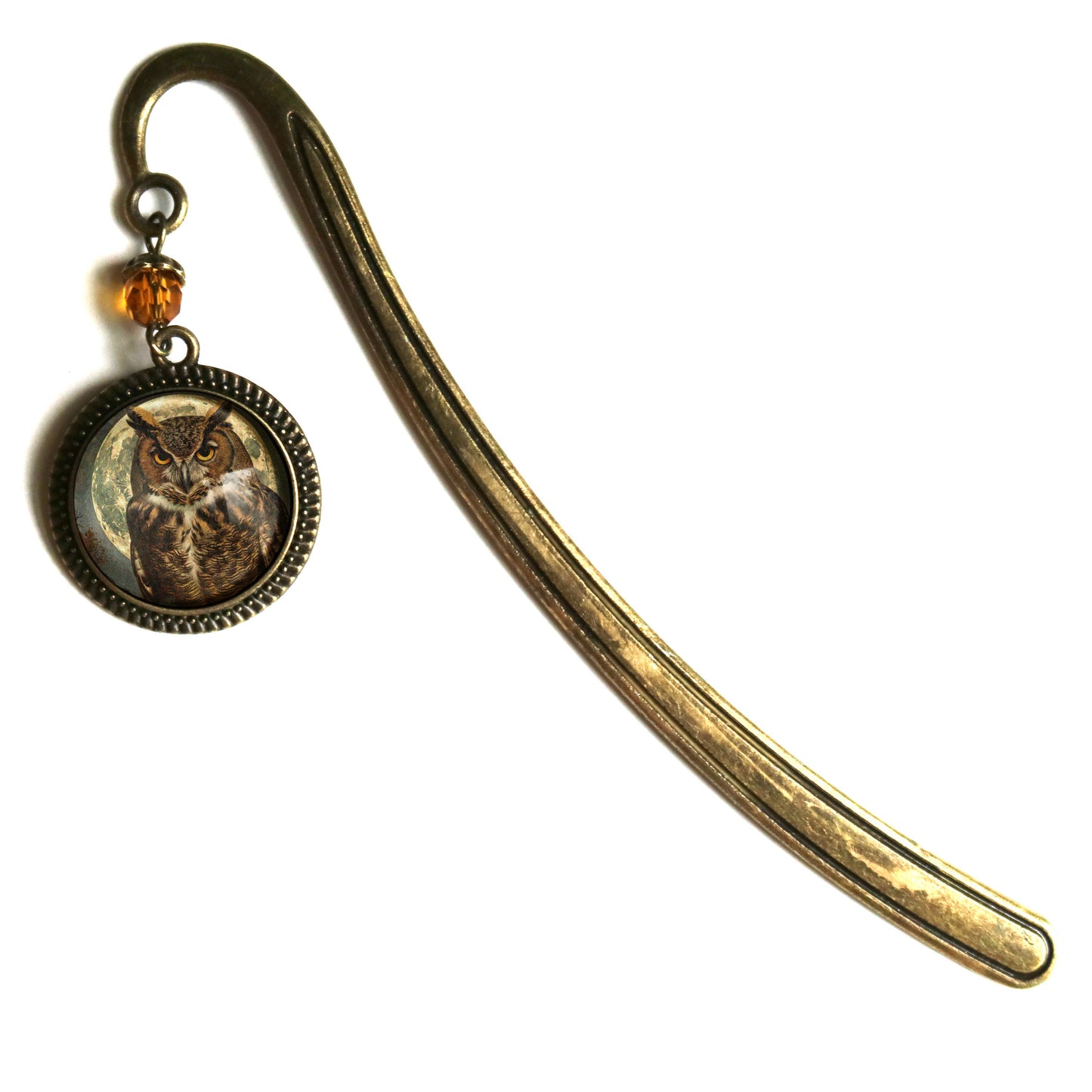 Victorian Owl Bookmark - Halloween - Bronze and Glass Cabochon Book Hook