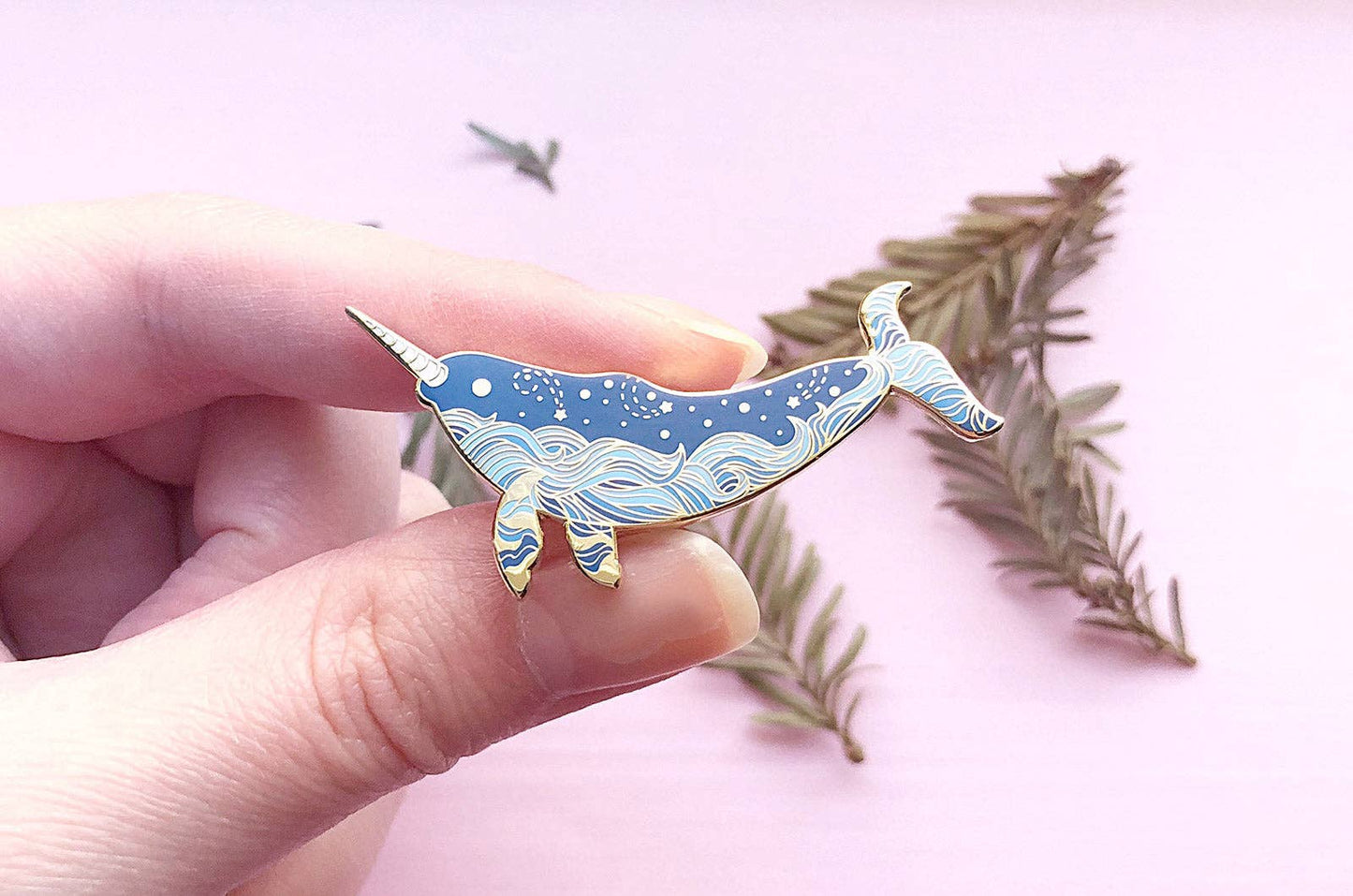 Narwhal Enamel Pin - "Star Wanderer" - Gold Plated Base