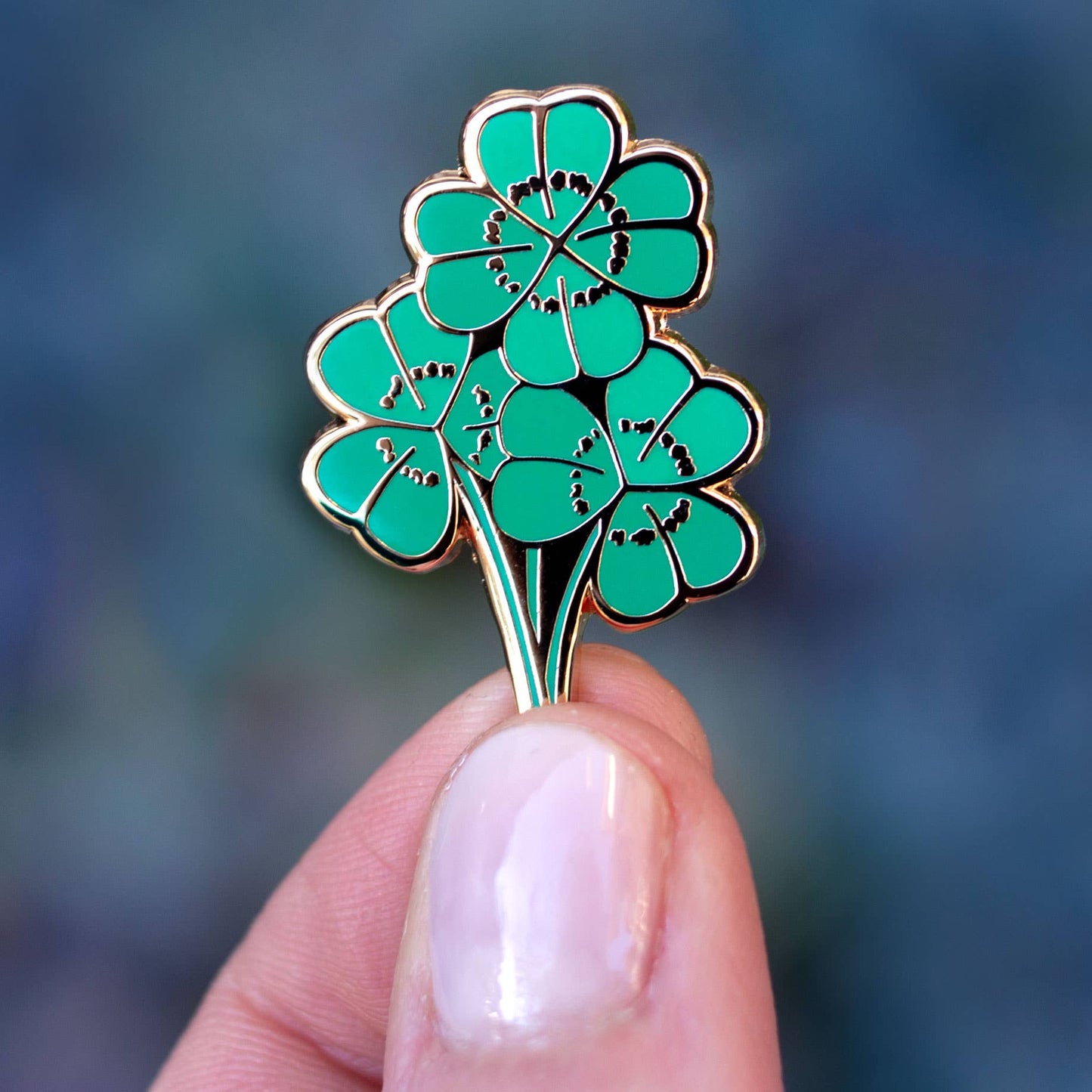 Four-Leaf Clover Enamel Pin - Gold Plated Nature Jewelry - 4-H Brooch